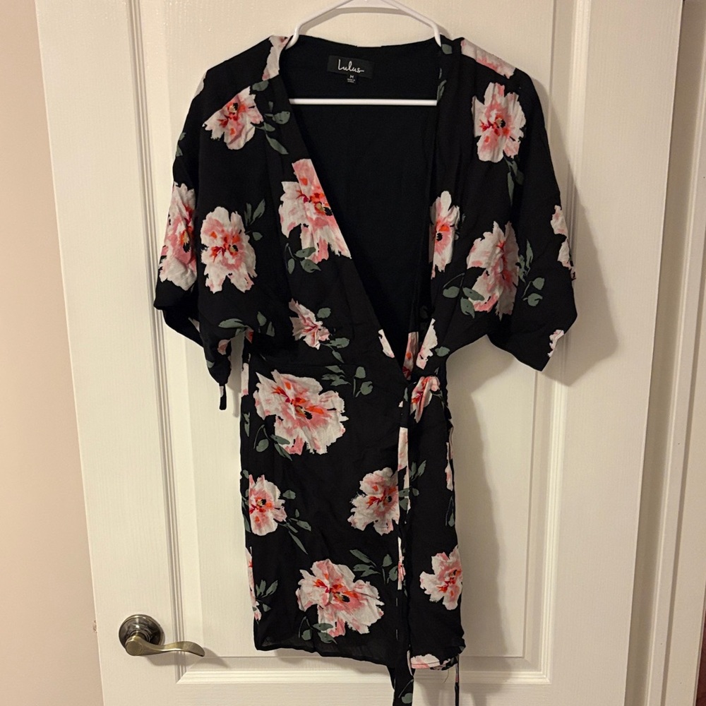 Lulu's Black Floral Wrap Dress